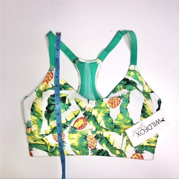 NEW WILDFOX Green White Yellow Palms & Pina Collins Tropical Print Sports Bra M - Picture 4 of 8